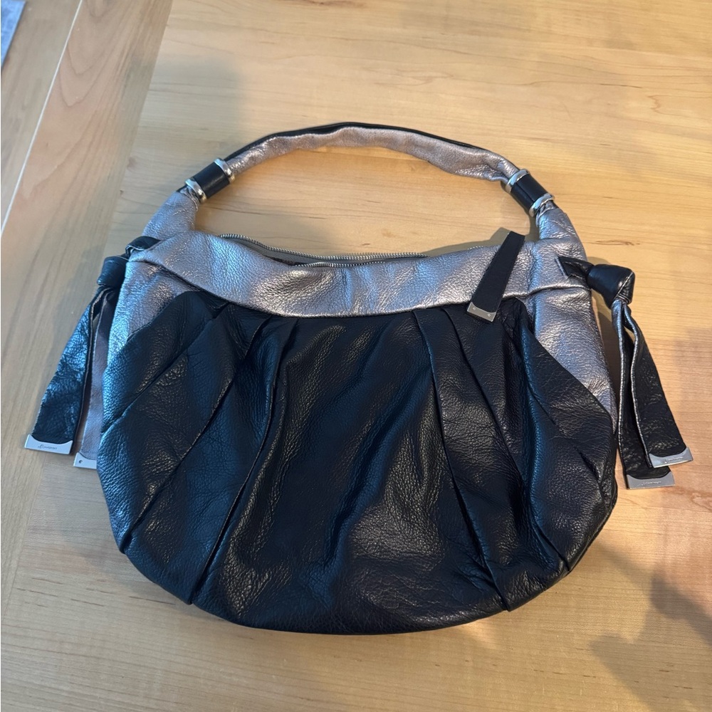 b. makowsky Black and Silver Hobo Bag